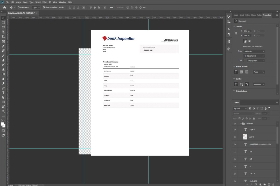 Modèle Word et PDF de relevé bancaire de la banque israélienne Hapoalim template Modèle Word et PDF de relevé bancaire de la banque israélienne Hapoalim template